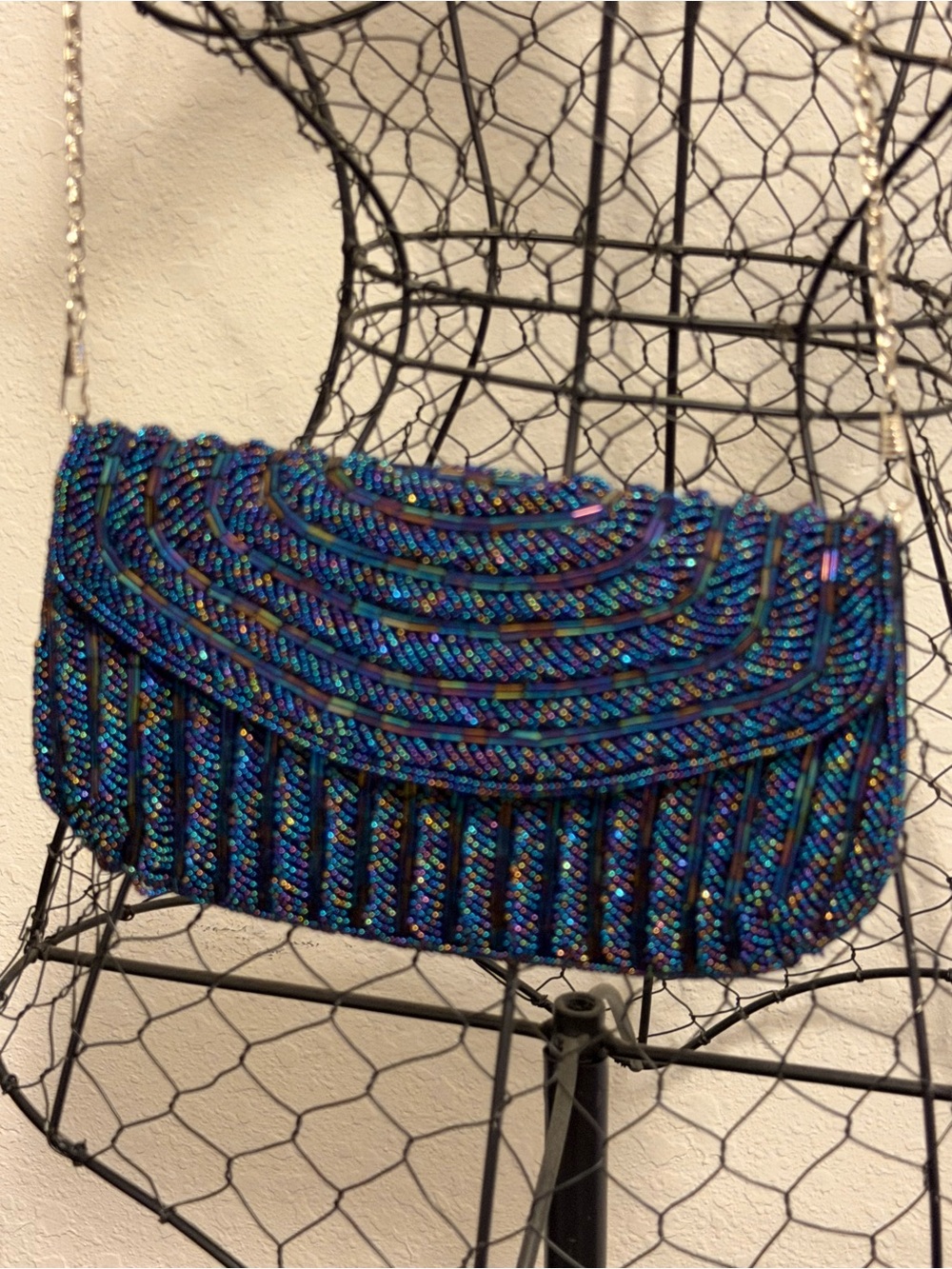 Beaded Evening Clutch - Blue - Picture 2 of 5